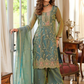 Alluring Teal Green Color Shimmer With Embroidery Work Palazzo Suits For Women