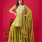 Attractive Pista Green Color Georgette Embroidered Work Sharara Suits For Women
