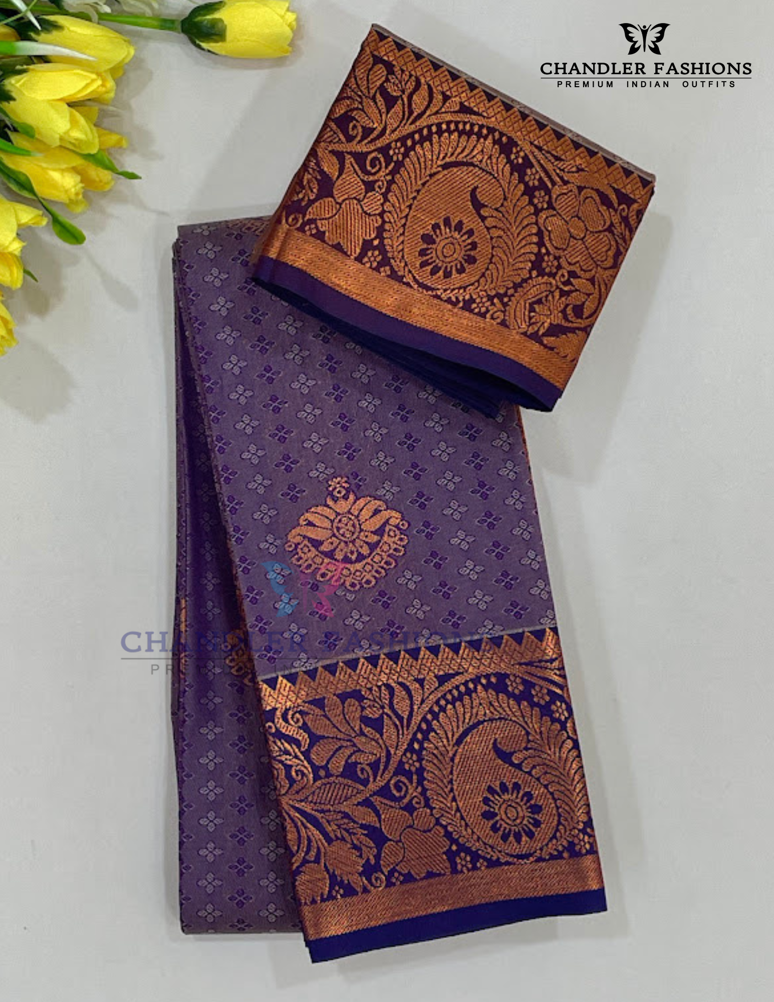 Elegant Violet Color With Copper Zari Border Art Silk Saree For Women