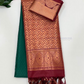 Appealing Dark Green Color Soft Silk With Unique Design And Gloden Zari Work Saree For Women