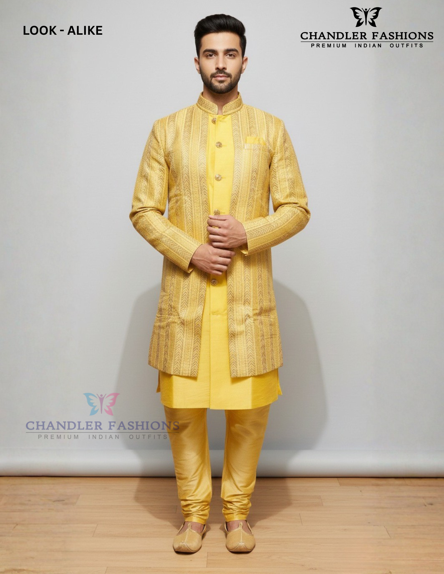 Beautiful Yellow Color Embroidery And Sequins Work Sherwani Suits For Men
