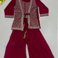 Wonderful Dark Pink Color Georgette With Embroidery And Sequins Work Sharara Suits For Girls
