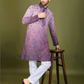 Attractive Purple Color Embroidery Kurta Thread Work With Pajama Cotton Set For Men