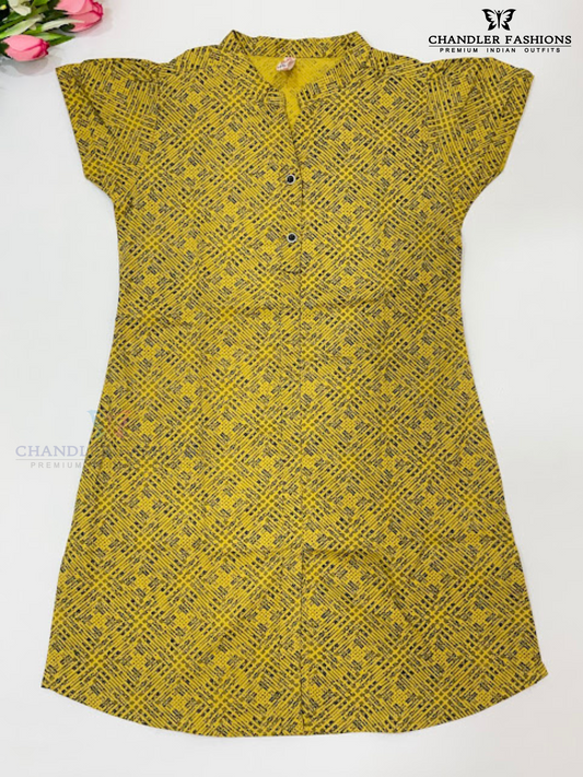 Elegant Mustard Yellow Color Cotton Kurti With Printed Work For Women