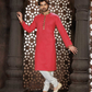 Beautiful Red Color Linen Cotton Men's Kurta With Pajama Pant