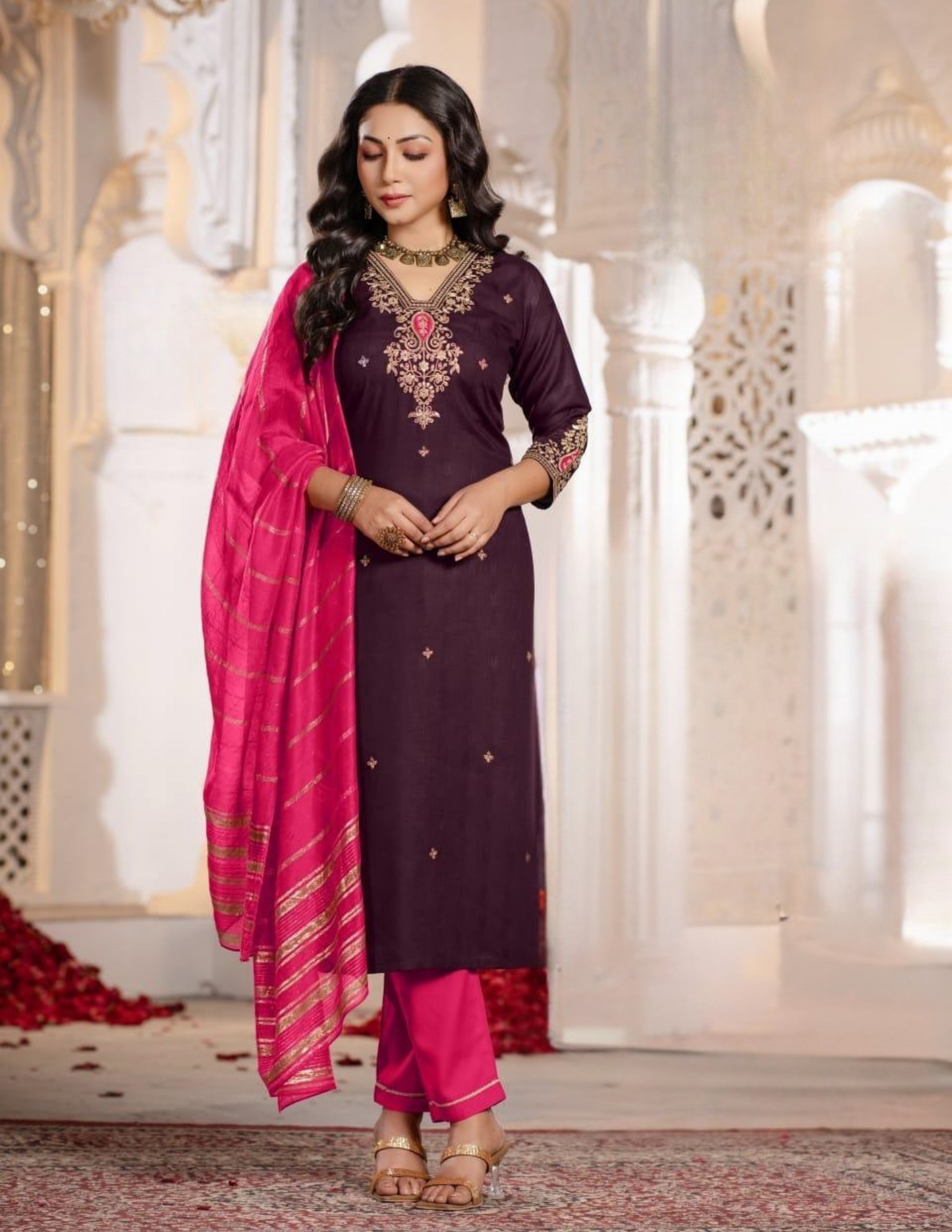 Attractive Purple Color Embroidery WorK Salwar Suits With Dupatta