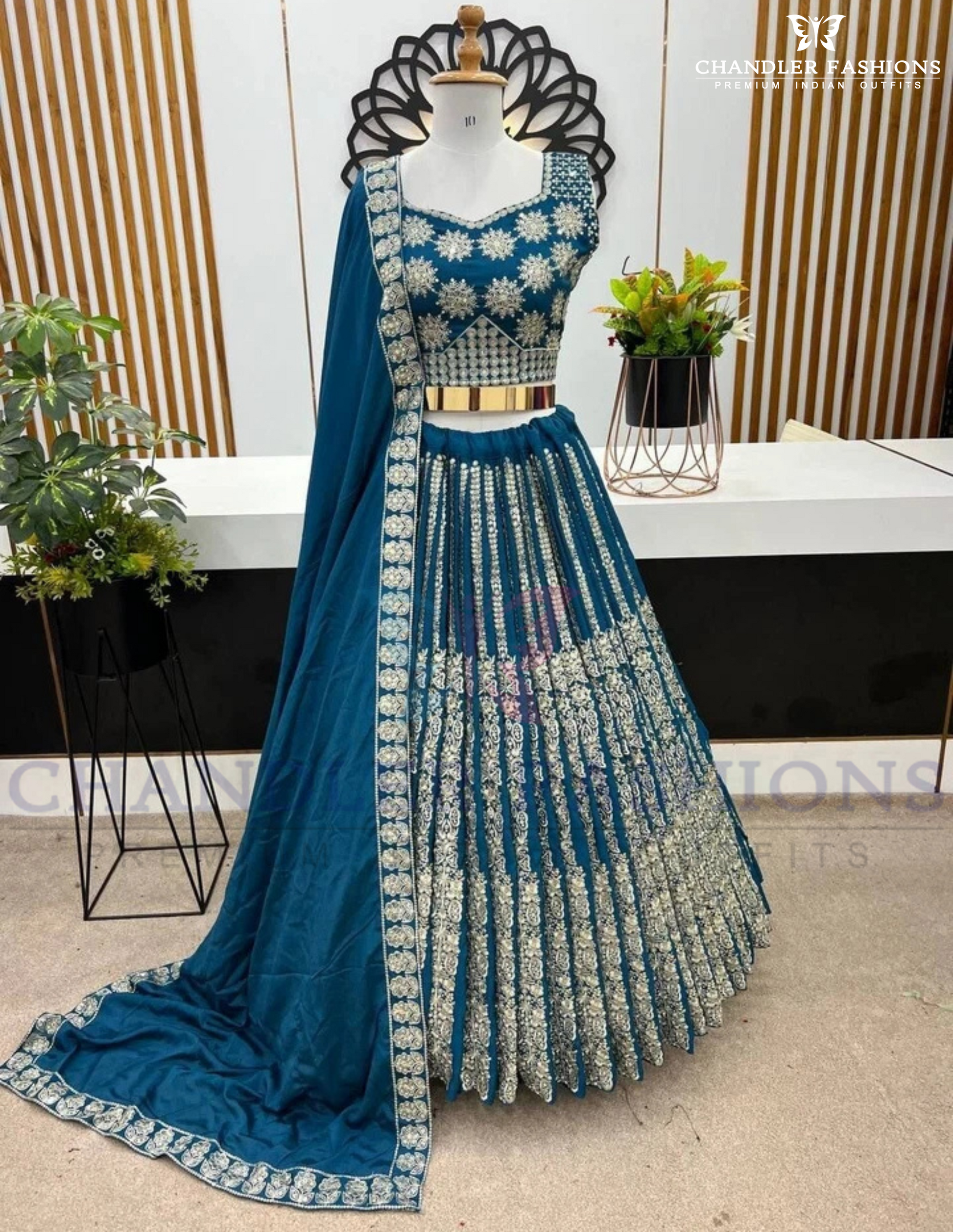 Elegant Blue Color Heavy Embroidery Sequins Work Wedding Lehenga Choli