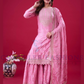 Attractive Pink Color Chinon Embroidered Sequence Work With Sharara Suits For Women