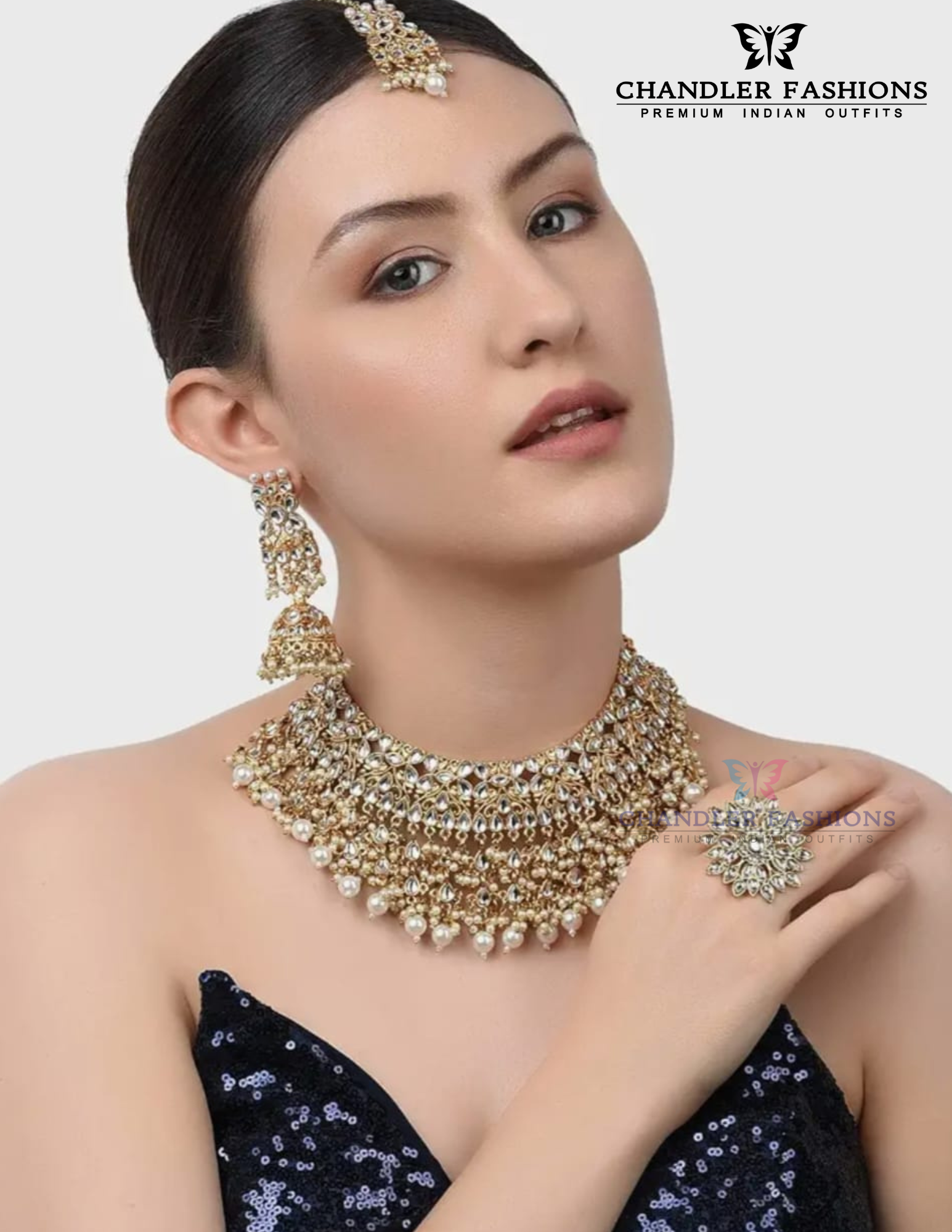 Charming White Stones With Royal Pearl Choker Set For Women