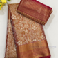 Stunning Copper Color Pure Kanchi Silk With Floral Motifs And Red Color With Paisely Motifs Pallu Design Gold Zari Work Saree For Women