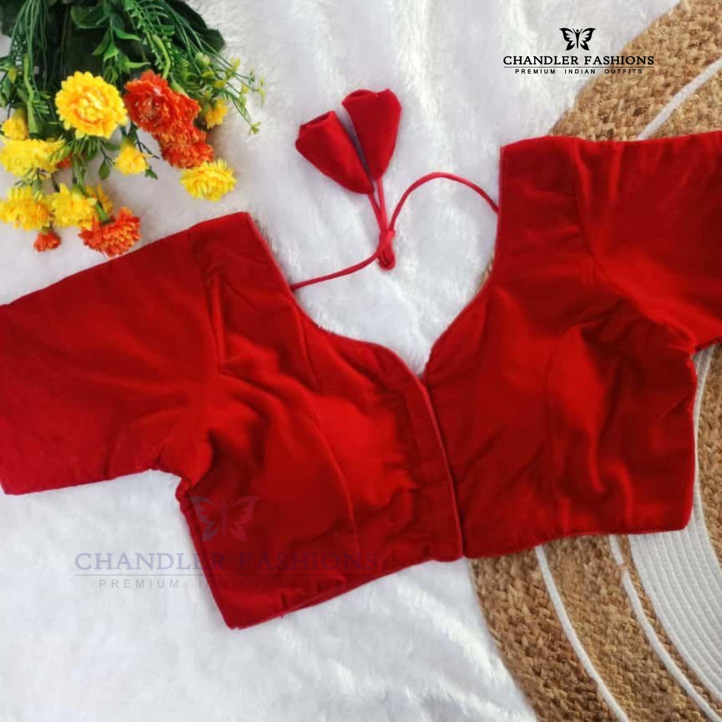 Alluring Red Colored Velvet Readymade Blouse For Women In USA