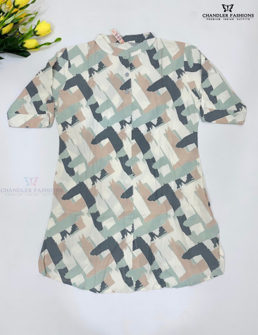 Elegant Multicolor Cotton Kurti With Self Design Work For Girls