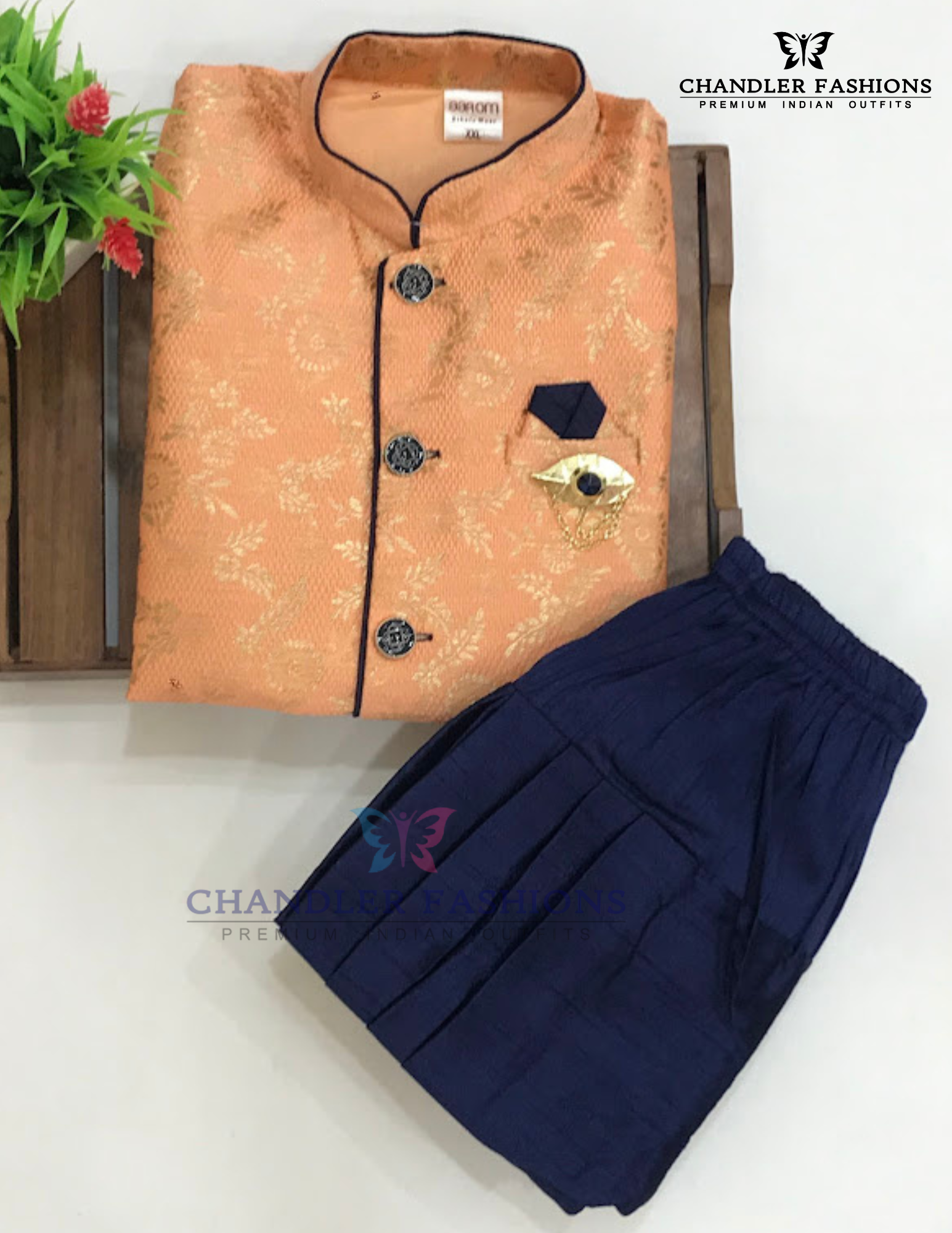 Orange Color Silk Cotton Sherwani Suit In USA