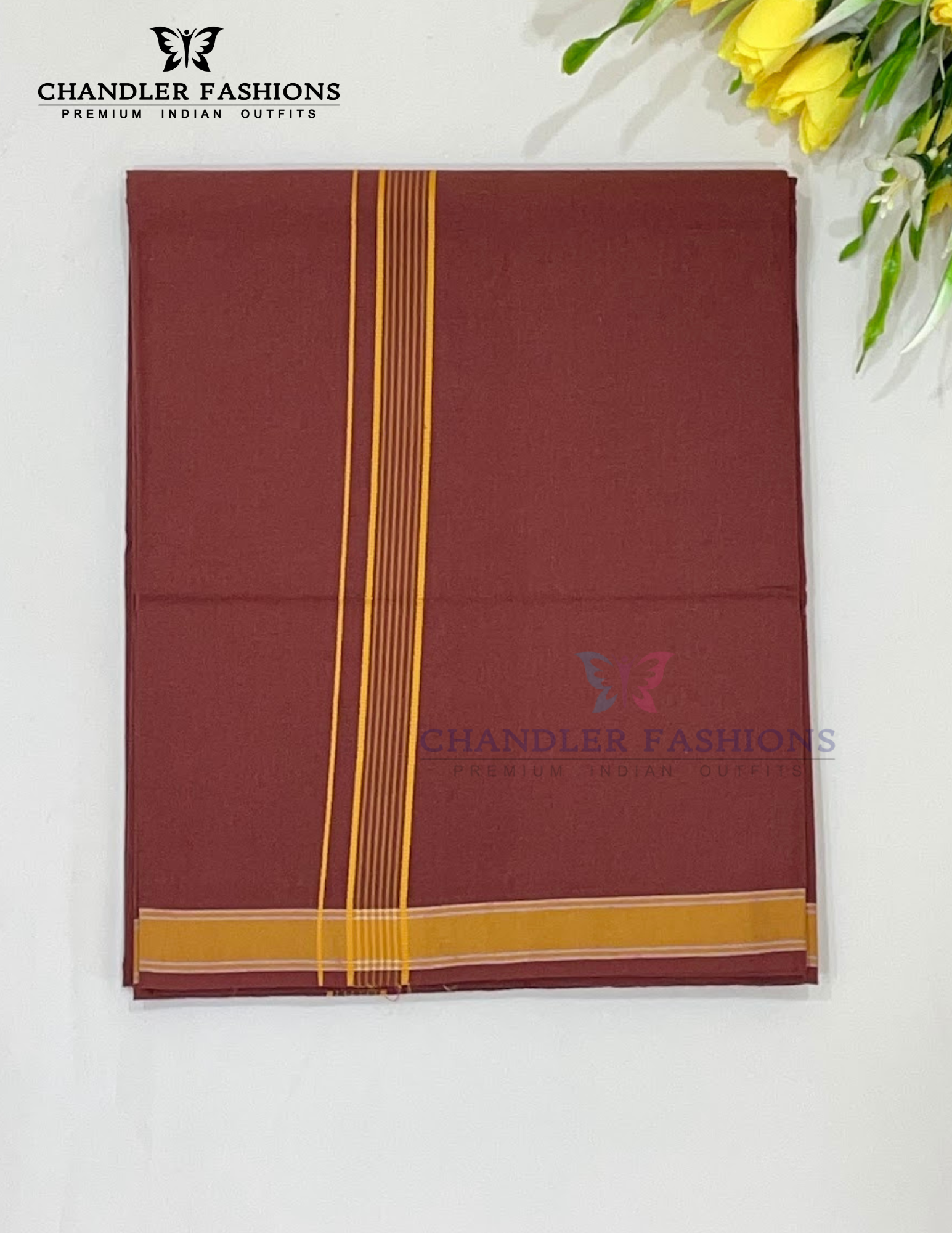 Beautiful Maroon Color With Yellow Boder Cotton Dhoti For Men