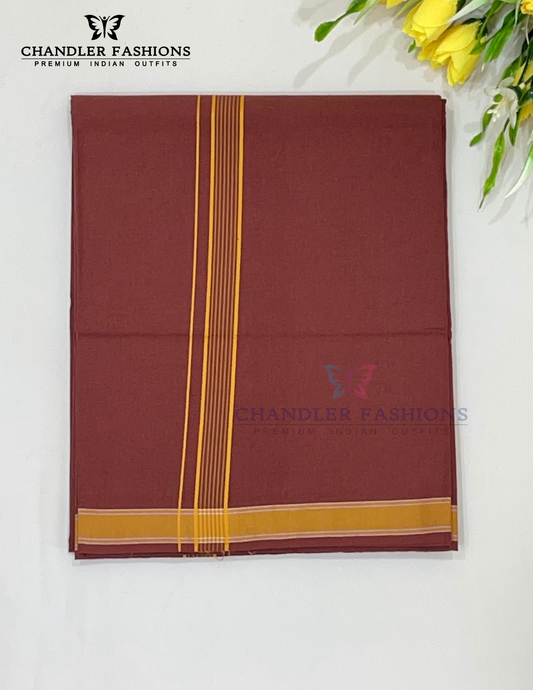 Beautiful Maroon Color With Yellow Boder Cotton Dhoti For Men