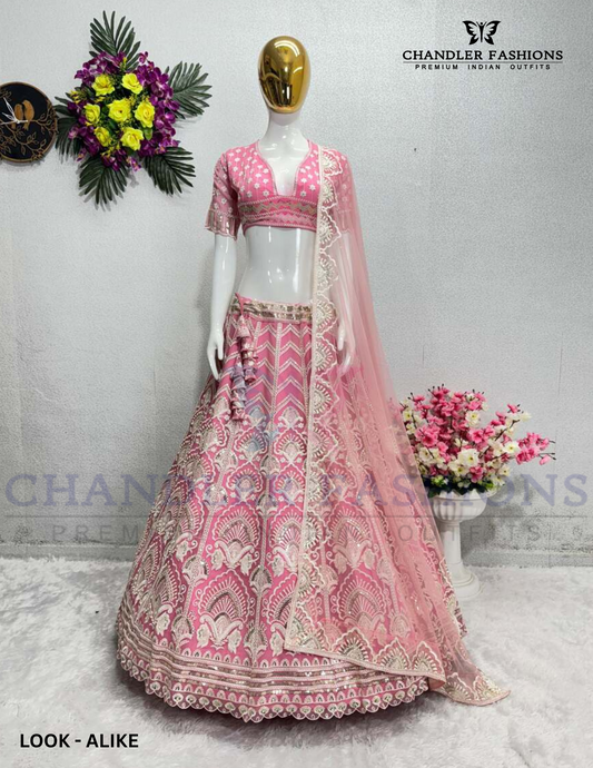 Appealing Light Pink Color Heavy Soft Net With Embroidery And Sequins Work Lehenga Choli  For Women