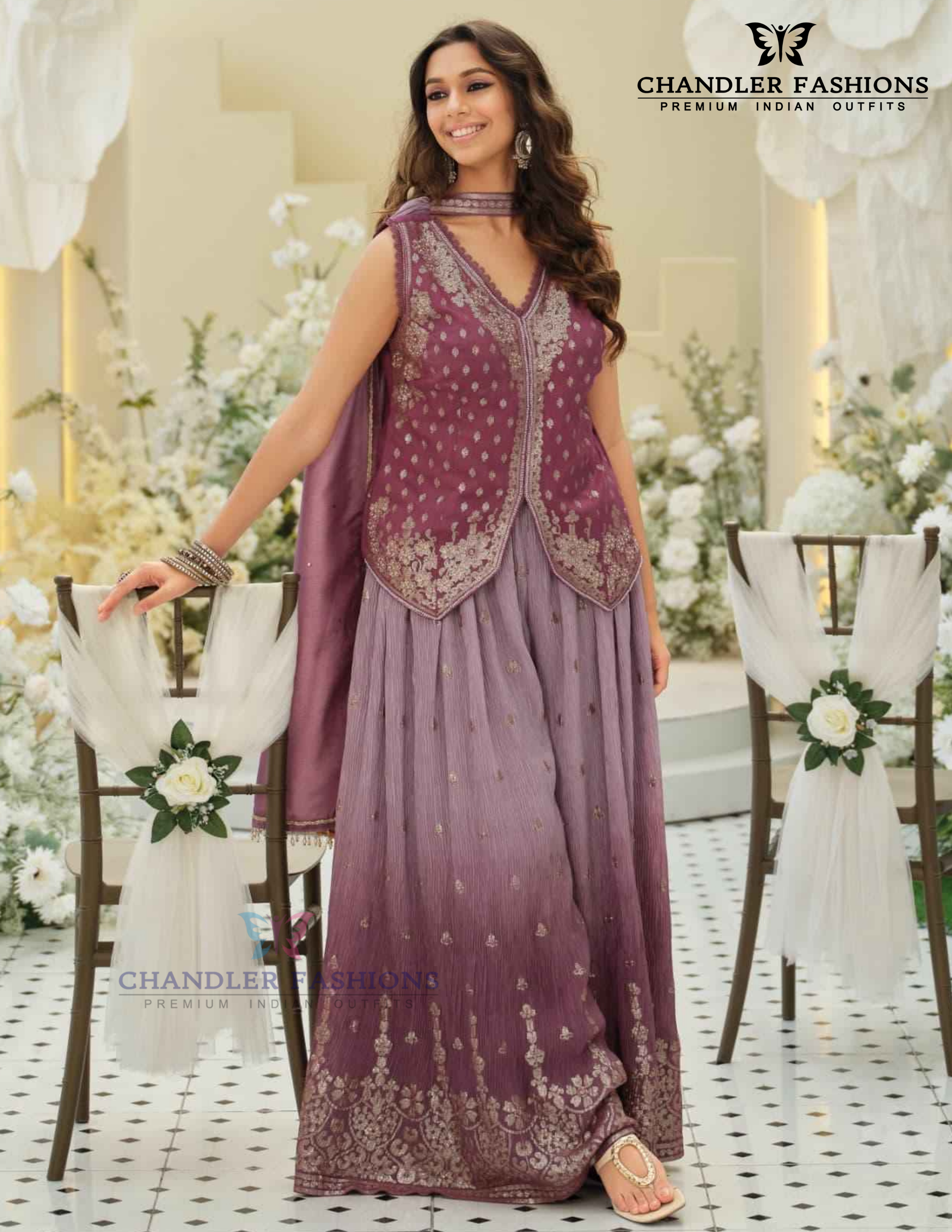 Elegant Purple Color Pure Viscose Palazzo Suits With Embroidery Work Near Me