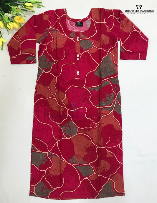 Ravishing Pink Color With Printed Work Cotton Kurti For Girls