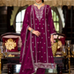 Beautiful Wine Color Heavy Chinon Salwar Suits With Embroidery Work For Women
