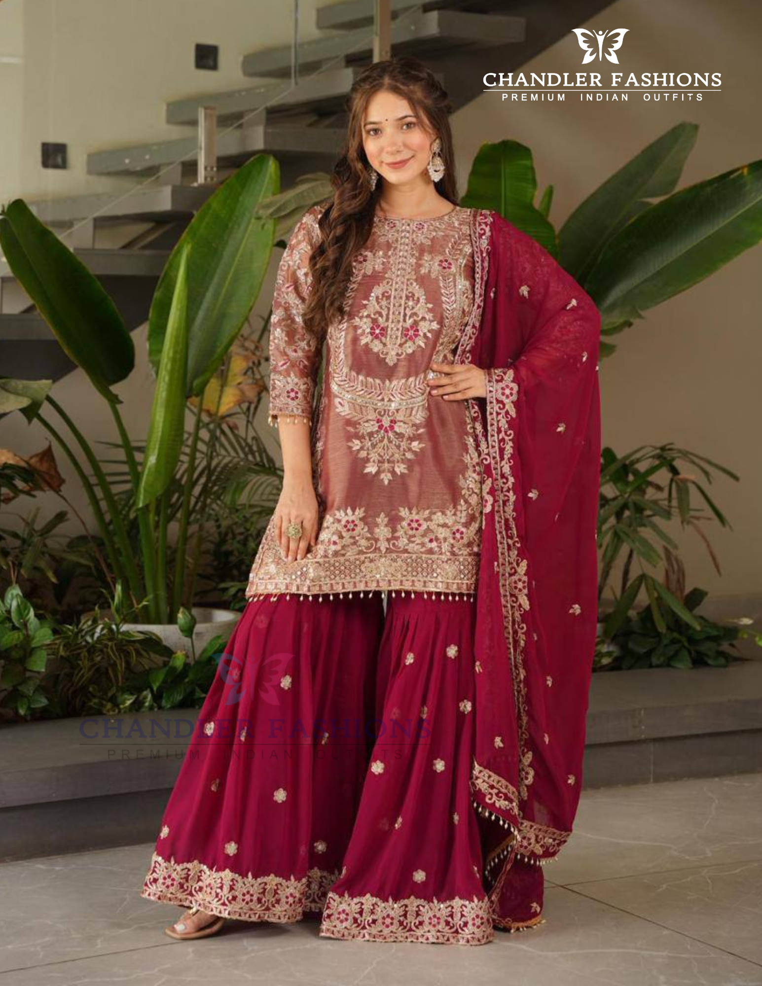 Maroon Color Crazy Silk Embroidery Sequins Work Palazzo Suits In Chandler
