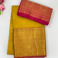 Pretty Mustard Yellow Color Pure Kanchi Silk Gold Zari Work Saree For Women - SILKMARK CERTIFIED