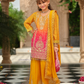 Attractive Yellow Color Chinon With Embroidery Work Palazzo Suits For Girls