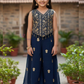 Pretty Dark Blue Color Georgette With Embroidery And Sequins Work Palazzo Suits For Girls