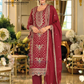 Charming Maroon Color Soft Organza With Embroidery Work Salwar Suits For Women