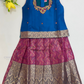 Pretty Teal Blue And Pink Color Silk Langa Sets With Stone Work For Girls