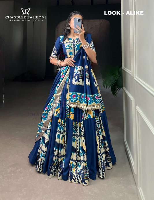 Alluring Blue Color Rayon With Printed Work Lehenga Choli With Dupatta For Women