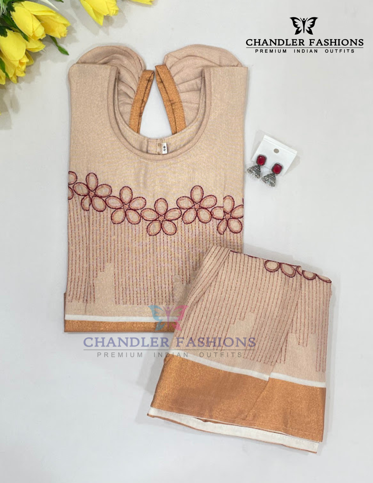 Copper Color Silk Langa Set With Earrings Near Me