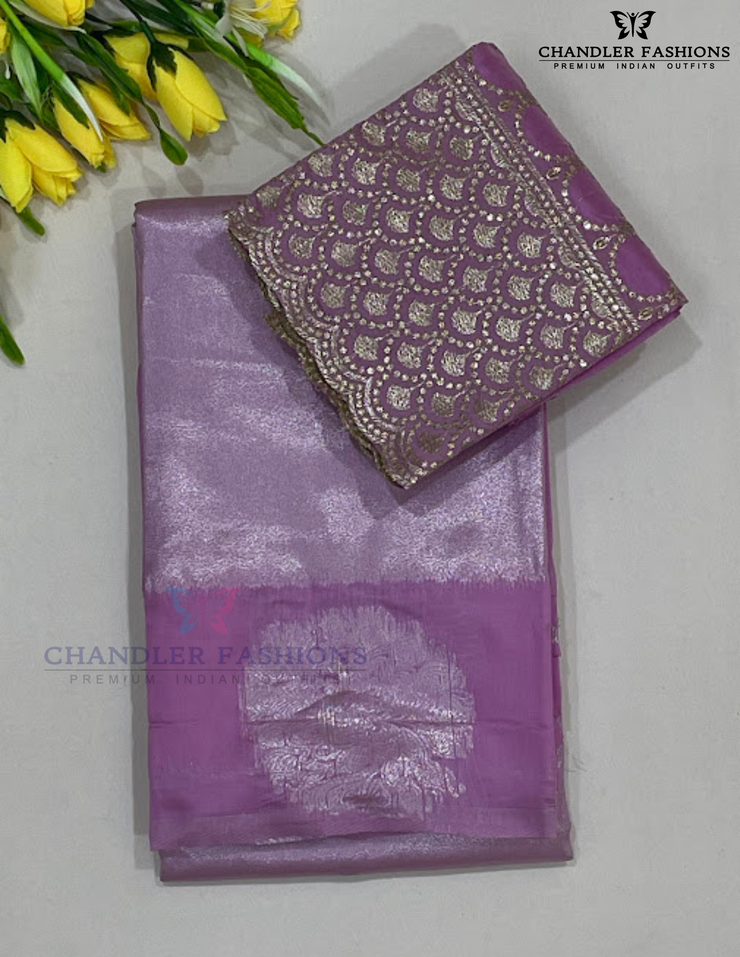Attractive Pink Color Tissue Silk Saree With Designer Blouse For Women