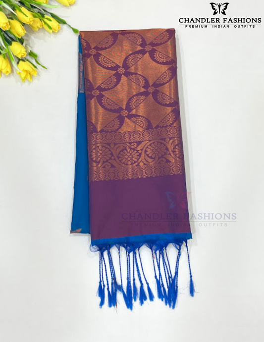 Alluring Blue Color Soft Silk Saree With Contrast Rich Pallu For Women