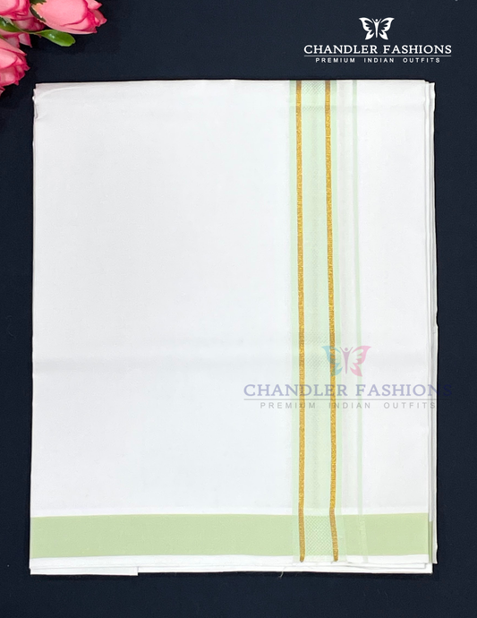 Attractive Men's White Color Cotton Dhoti With Light Green Border