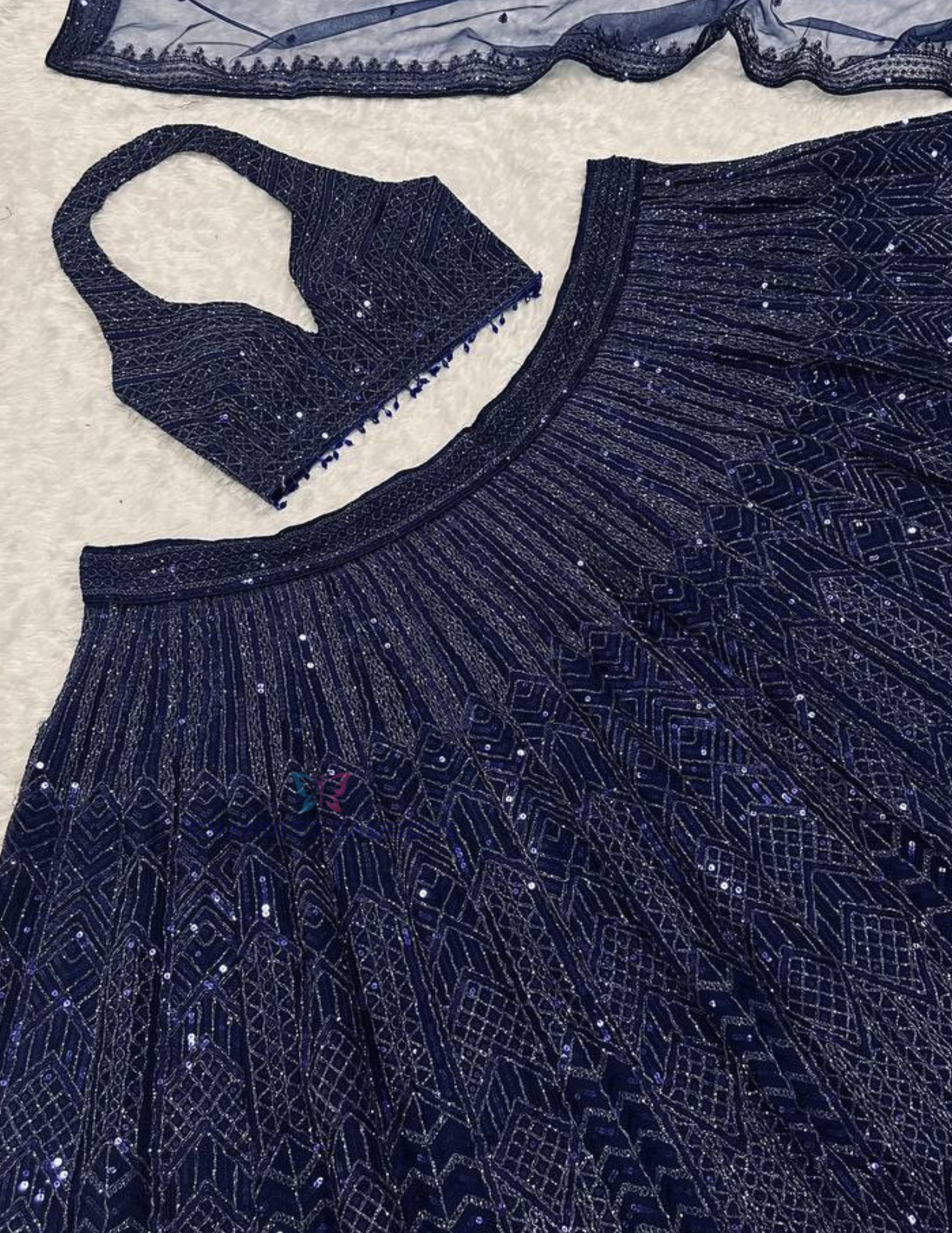 Blue Color Sequins Lehenga In Suncity