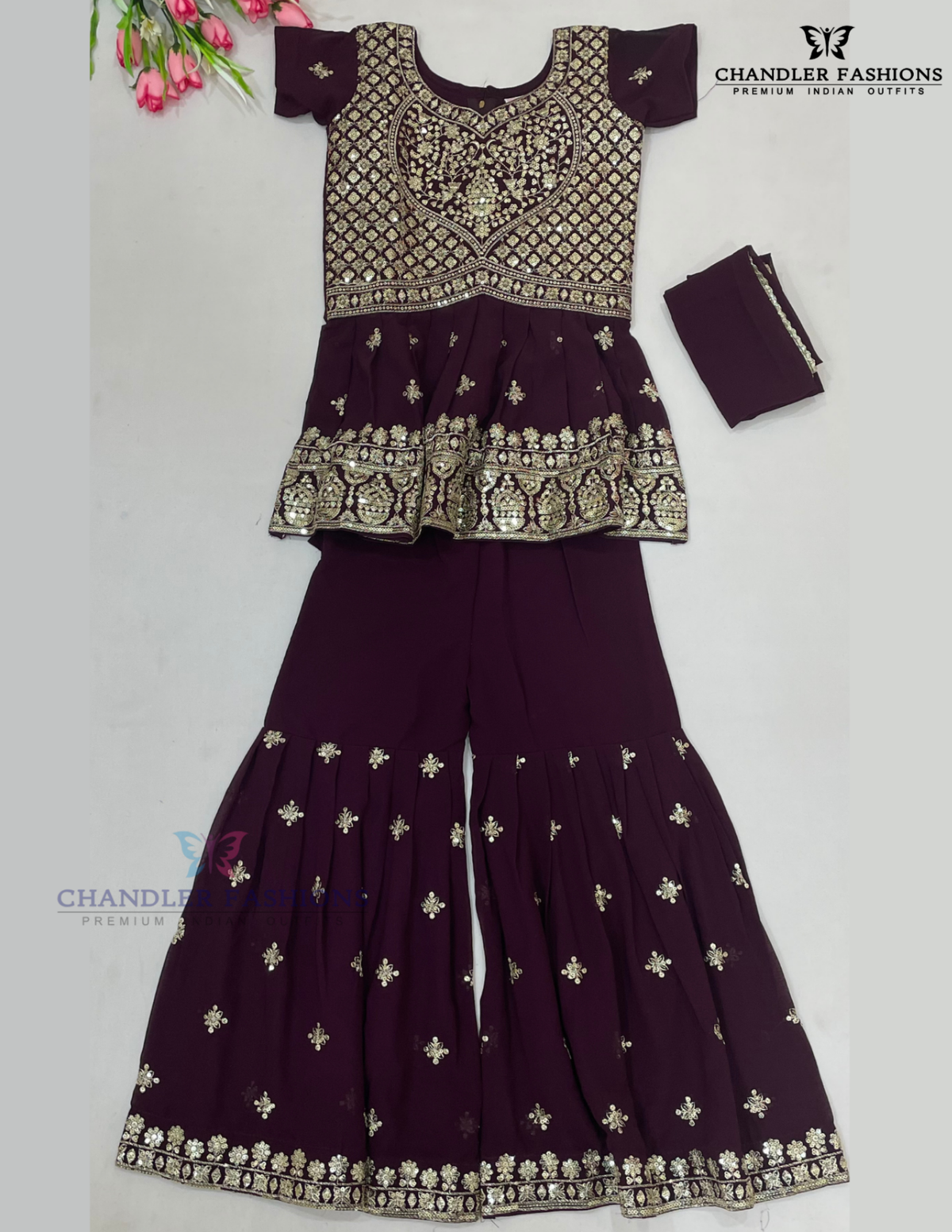Exquisite Purple Color Georgette Kurti Suits For Kids Girls