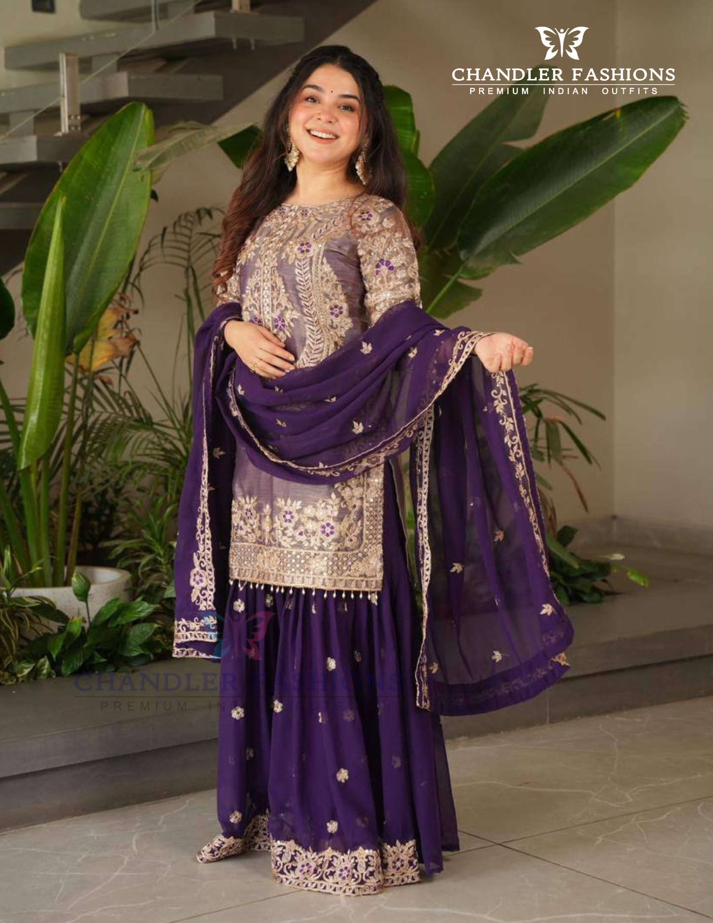 Purple Color Crazy Silk Embroidery Sequins Work Palazzo Suits In Chandler