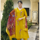 Elegant Yellow Color Viscose Roman Silk With Sequence Thread Work Kurti Suit For Women