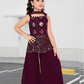 Attractive Wine Color Georgette Sequins Work Sharara Suit For Girls