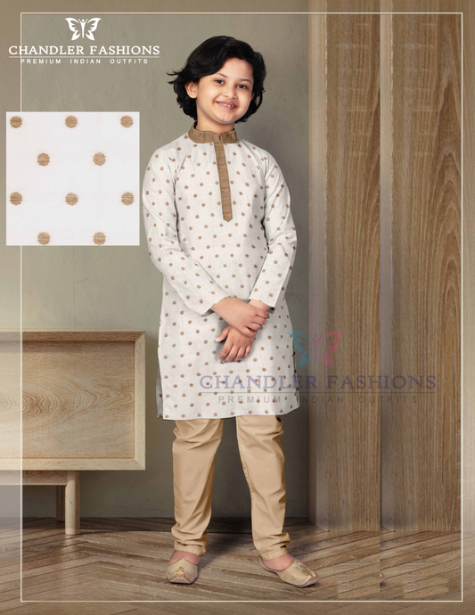 Elegant White Color Poly Jacquard Boys Kurta With Pajama Set