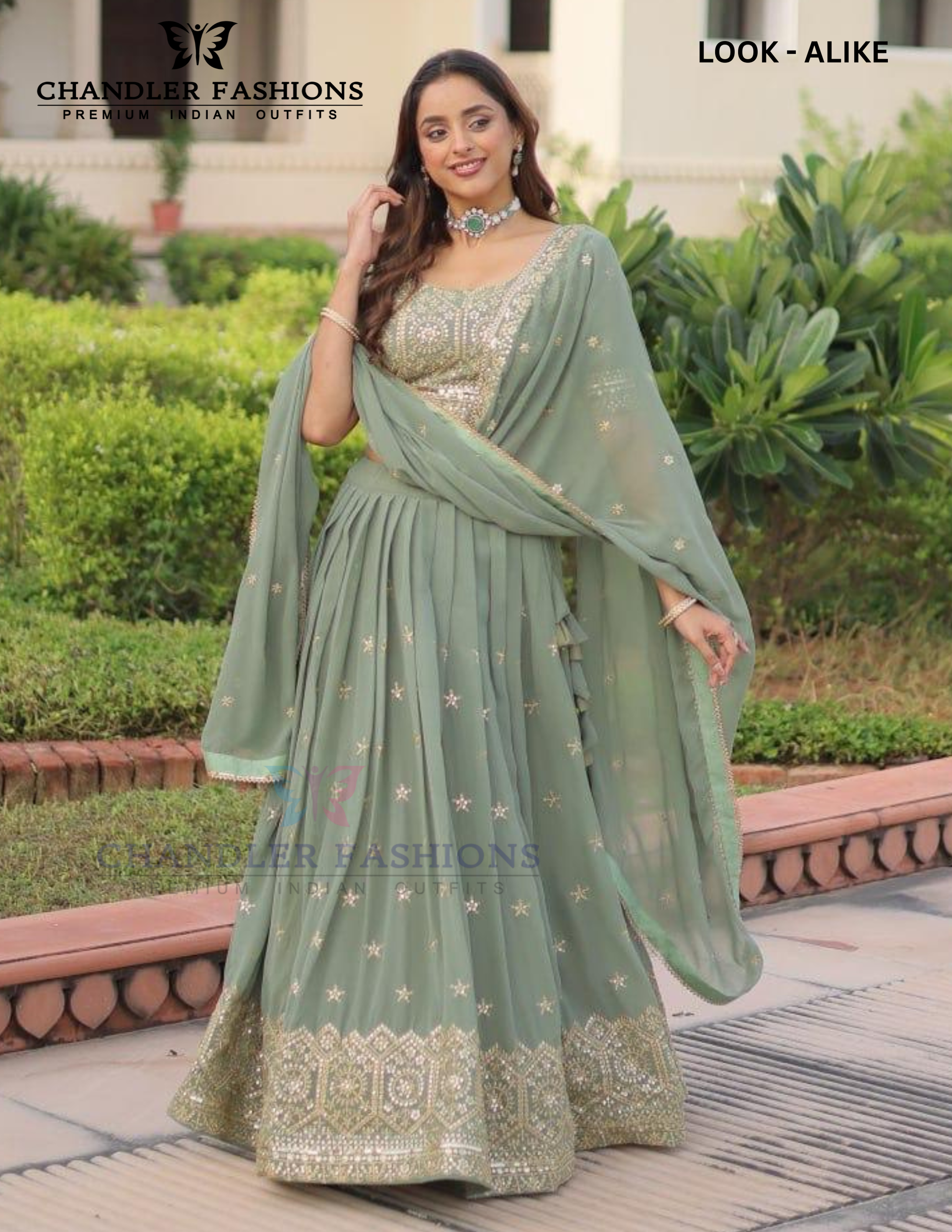 Attractive Pista Green Color Faux Georgette With Embroidery And Sequins Work Lehenga Choli With Dupatta In USA