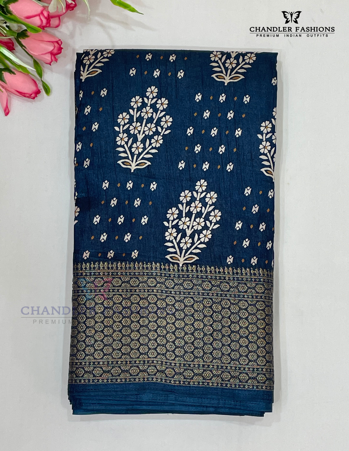 Alluring Blue Color With Printed Work Silk Cotton Saree For Women