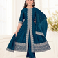 Elegant Teal Blue Color Satin Embroidery Work Kurti Suits With Dupatta Set For Girls