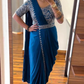 Stunning Teal Blue Colored Chinon Ready To Wear Saree With Embroidery Work Belt