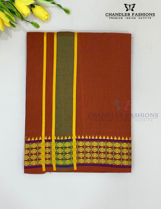 Charming Men's Kavi Color Cotton Dhoti