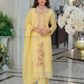 Fanciable Light Yellow Color Chinon With Embroidery Work Salwar Suits For Women