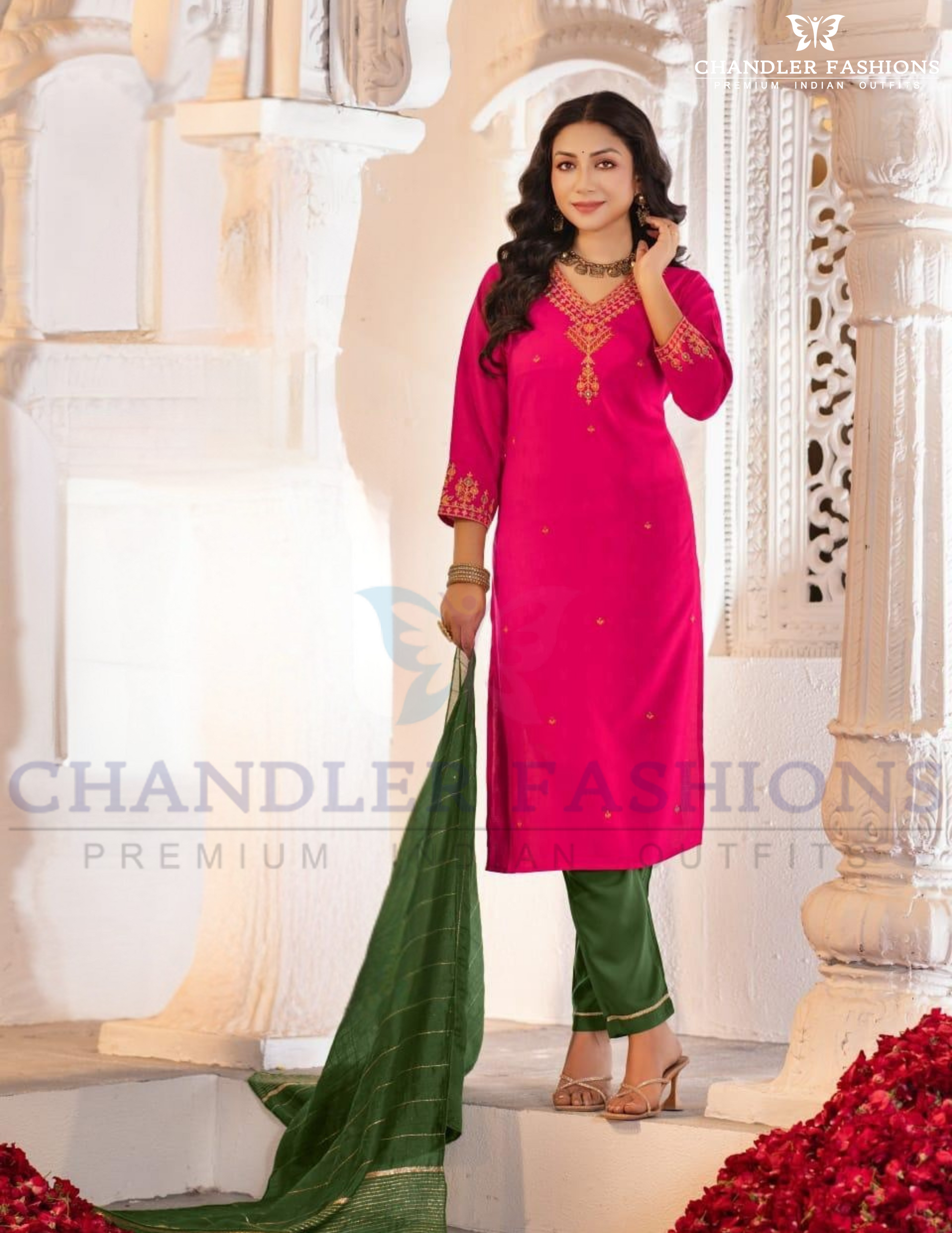 Attractive Rani Pink Color Embroidery Work Salwar Suits With Dupatta
