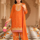 Stunning Orange Color Chinon With Embroidery Work Kurtis Suits For Girls