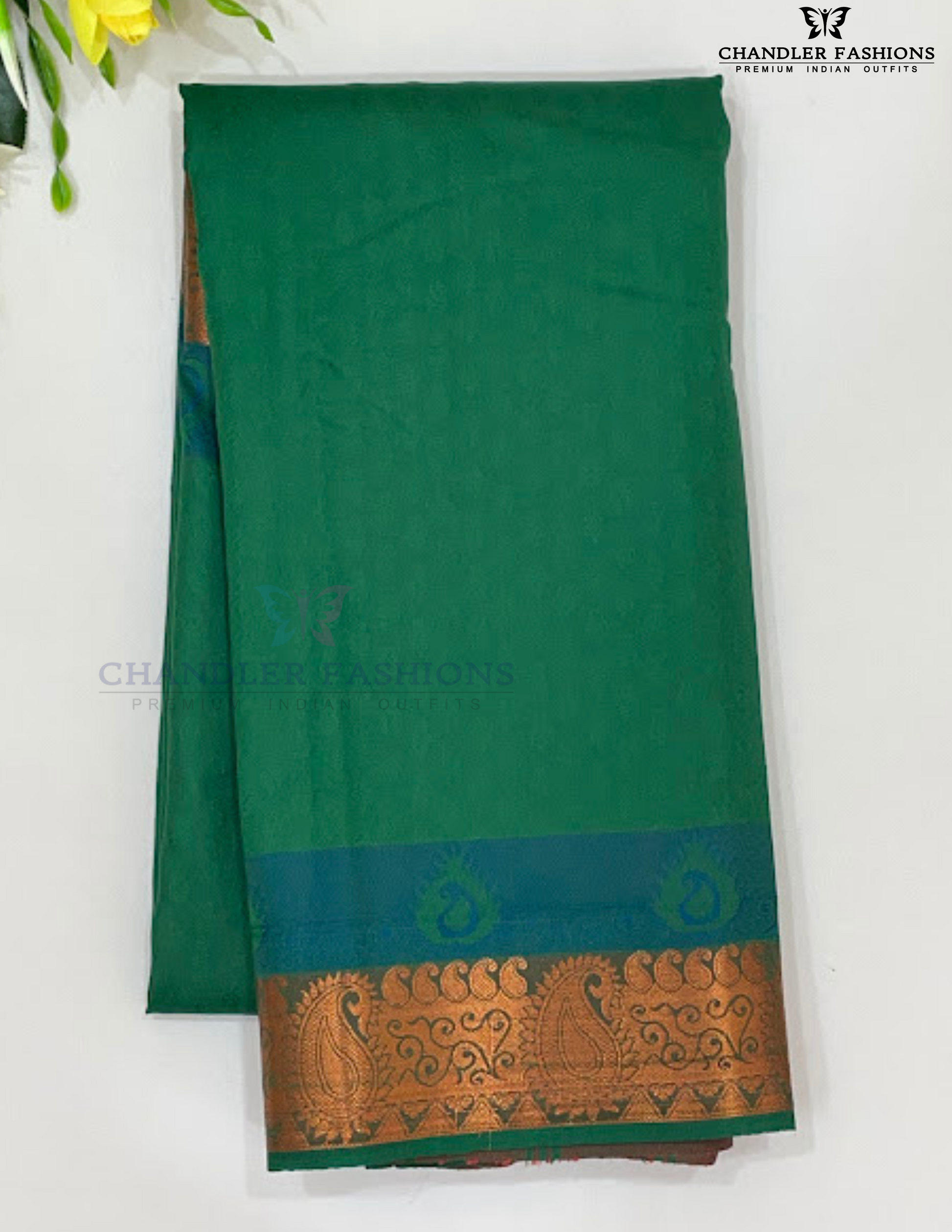 Pretty Green Color Pure Kanchi Silk Zari Border Work Saree For Women