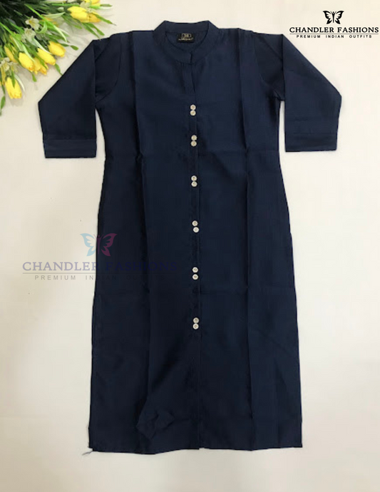 Stunning Blue Color Cotton With Self Designed Kurti For Girls